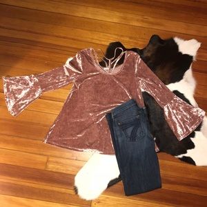 Bell Sleeved Velvet Strappy Long Sleeved Top